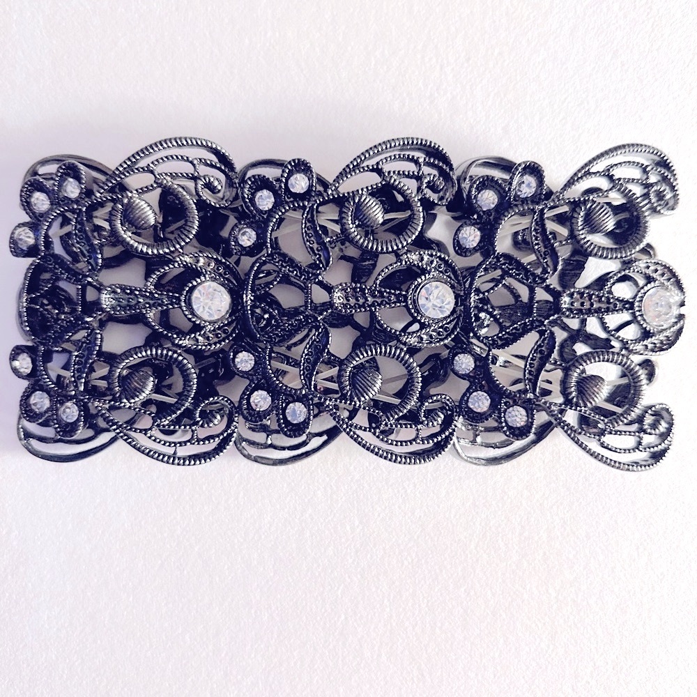 Free💰Add 1 to bundle Bracelet Gunmetal w rhinestones metal Scroll stretch